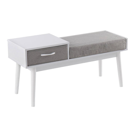 LumiSource Telephone Bench in White Wood/Grey Fabric - BC-PHONEWGY
