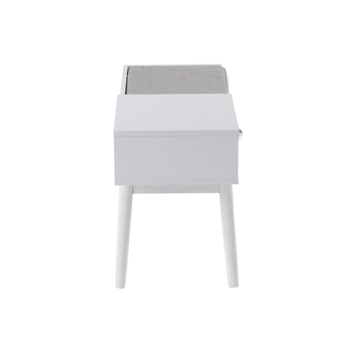 LumiSource Telephone Bench in White Wood/Grey Fabric