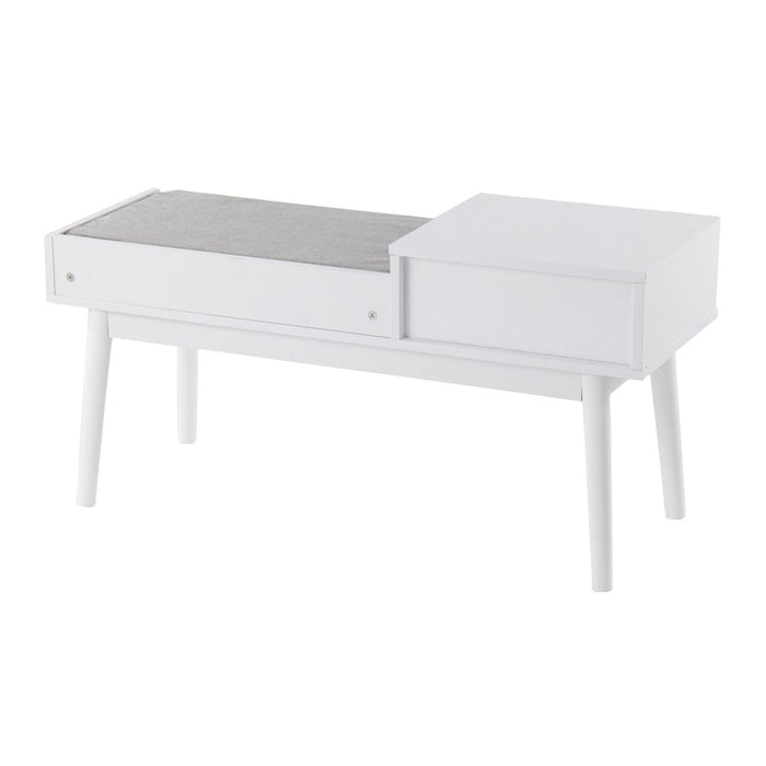 LumiSource Telephone Bench in White Wood/Grey Fabric