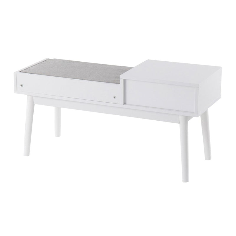 LumiSource Telephone Bench | White Wood and Grey Fabric Upholstered Seat | Entryway & Reading Nook Storage Bench | 40 x 15 x 20 in | Model BC-PHONEWGY