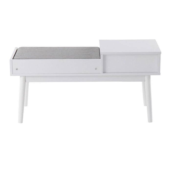LumiSource Telephone Bench in White Wood/Grey Fabric