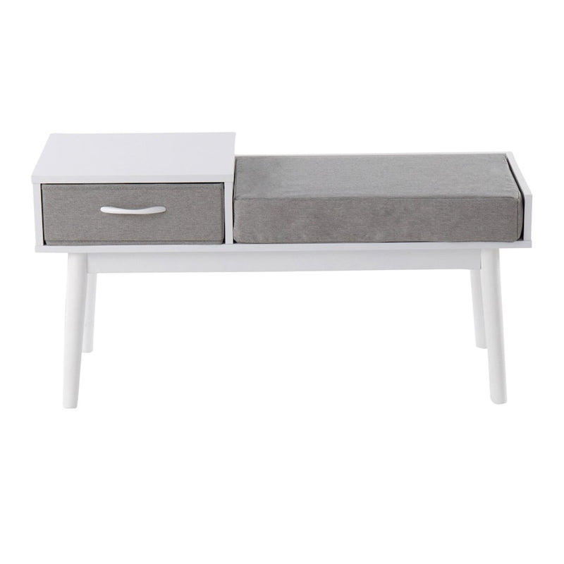 LumiSource Telephone Bench | White Wood and Grey Fabric Upholstered Seat | Entryway & Reading Nook Storage Bench | 40 x 15 x 20 in | Model BC-PHONEWGY