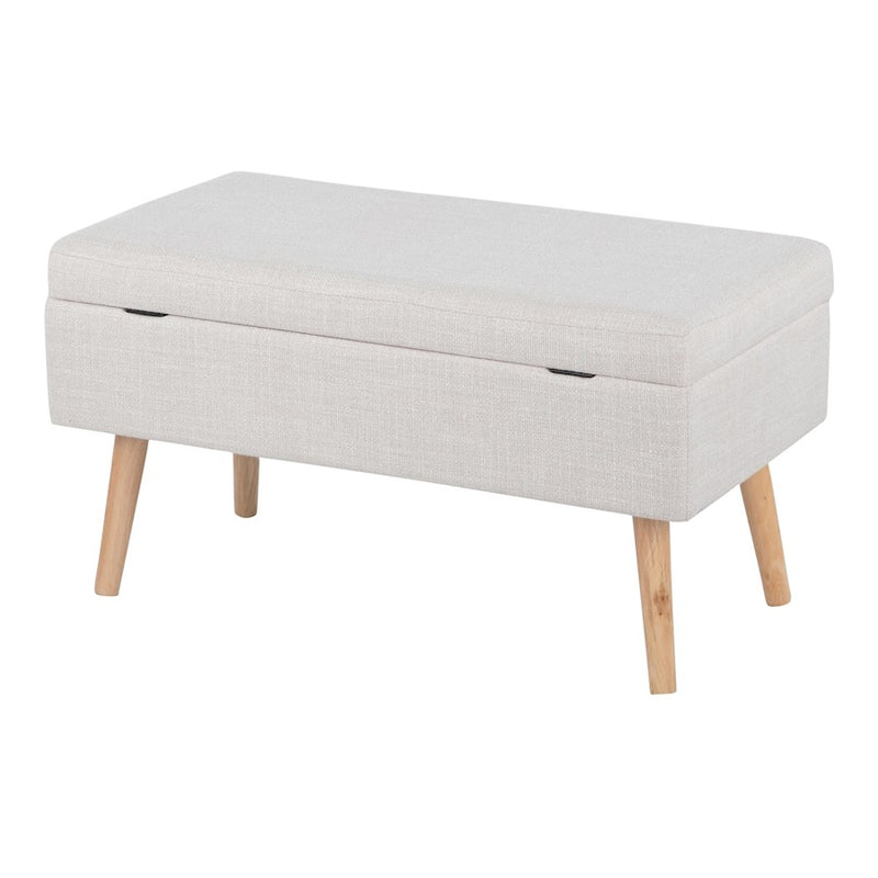 LumiSource Storage Bench in Natural Wood/Beige Fabric