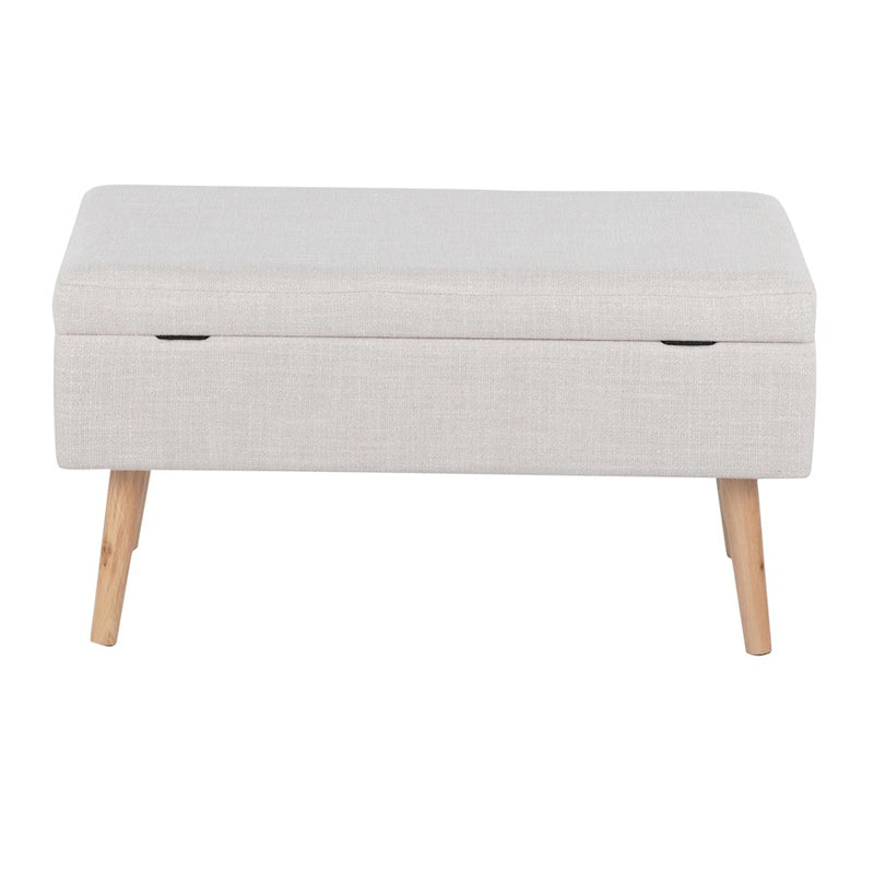 LumiSource Storage Bench | Natural Wood and Beige Fabric Upholstered Flip-Top Seat | Entryway & Living Room Storage Bench | Model BC-STORAGENABG