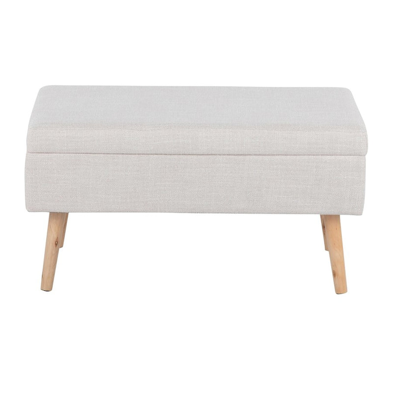 LumiSource Storage Bench | Natural Wood and Beige Fabric Upholstered Flip-Top Seat | Entryway & Living Room Storage Bench | Model BC-STORAGENABG