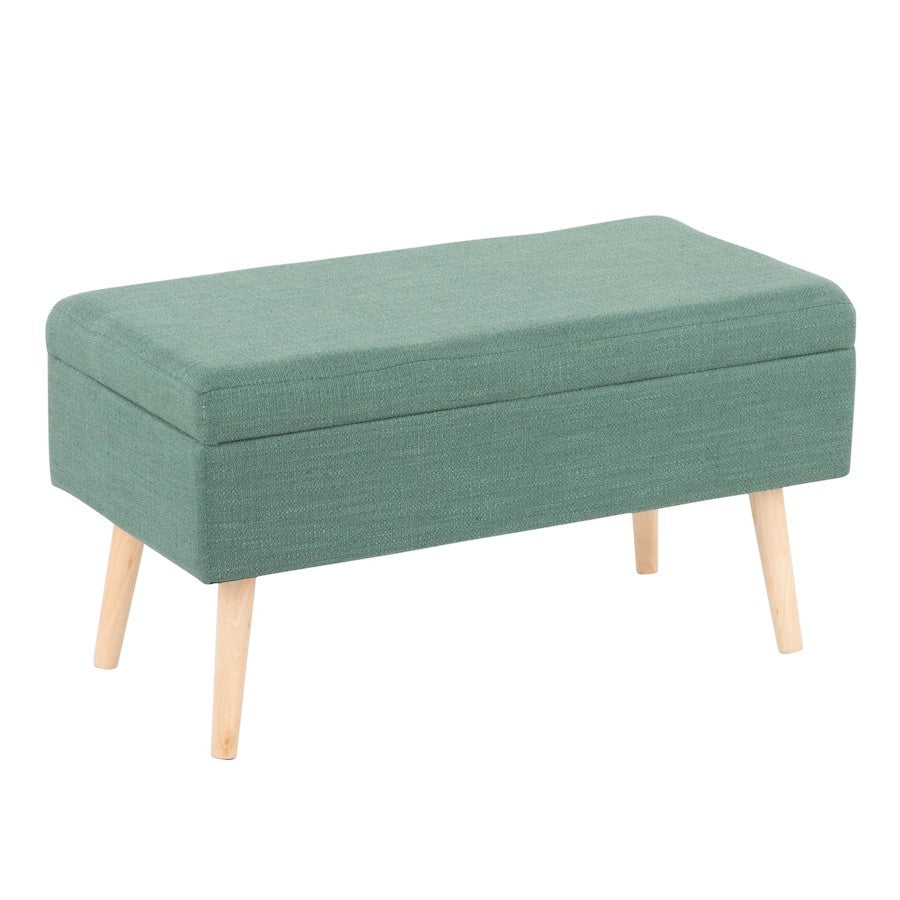 LumiSource Storage Bench in Natural Wood/Green Fabric - BC-STORAGENAGN