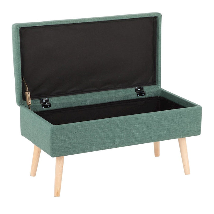 LumiSource Storage Bench in Natural Wood/Green Fabric