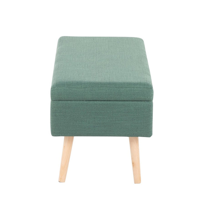LumiSource Storage Bench in Natural Wood/Green Fabric