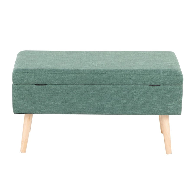 LumiSource Storage Bench in Natural Wood/Green Fabric