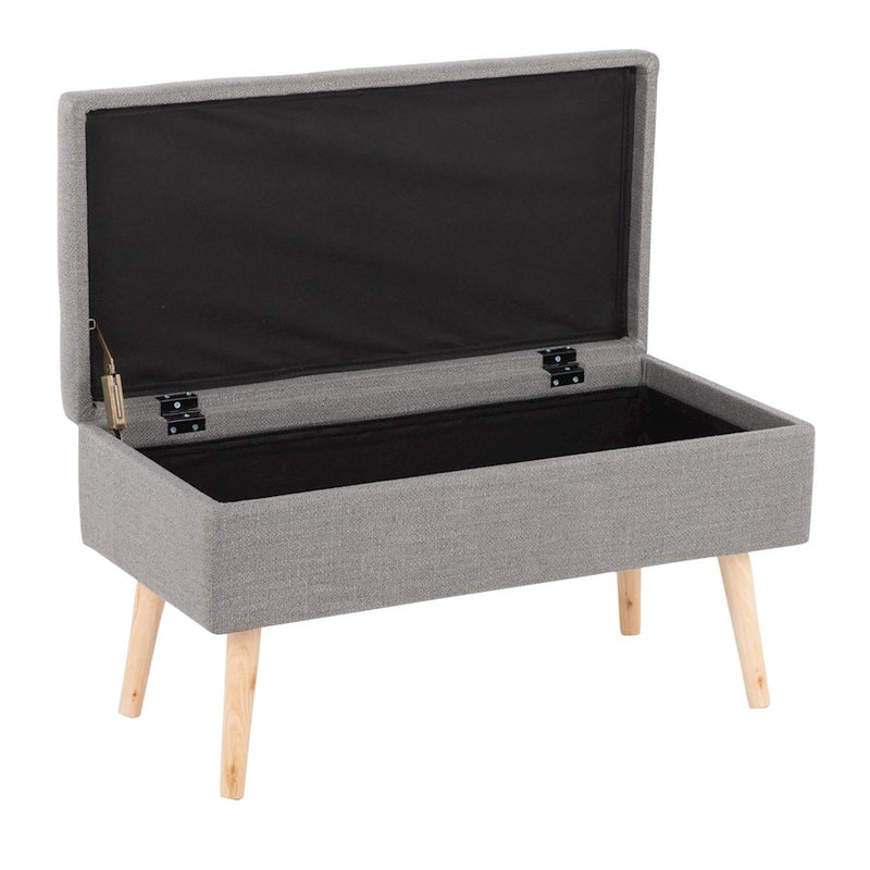 LumiSource Storage Bench in Natural Wood/Grey Fabric