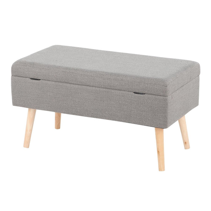 LumiSource Storage Bench in Natural Wood/Grey Fabric