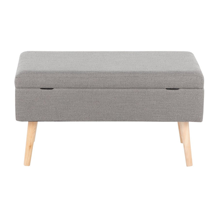 LumiSource Storage Bench in Natural Wood/Grey Fabric
