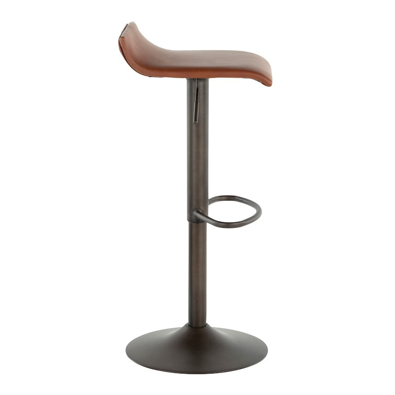 LumiSource Ale Adjustable Bar Stool | Antique Metal & Brown Faux Leather | Kitchen Island & Home Bar Seating | Model BS-ALEAN-MBN2