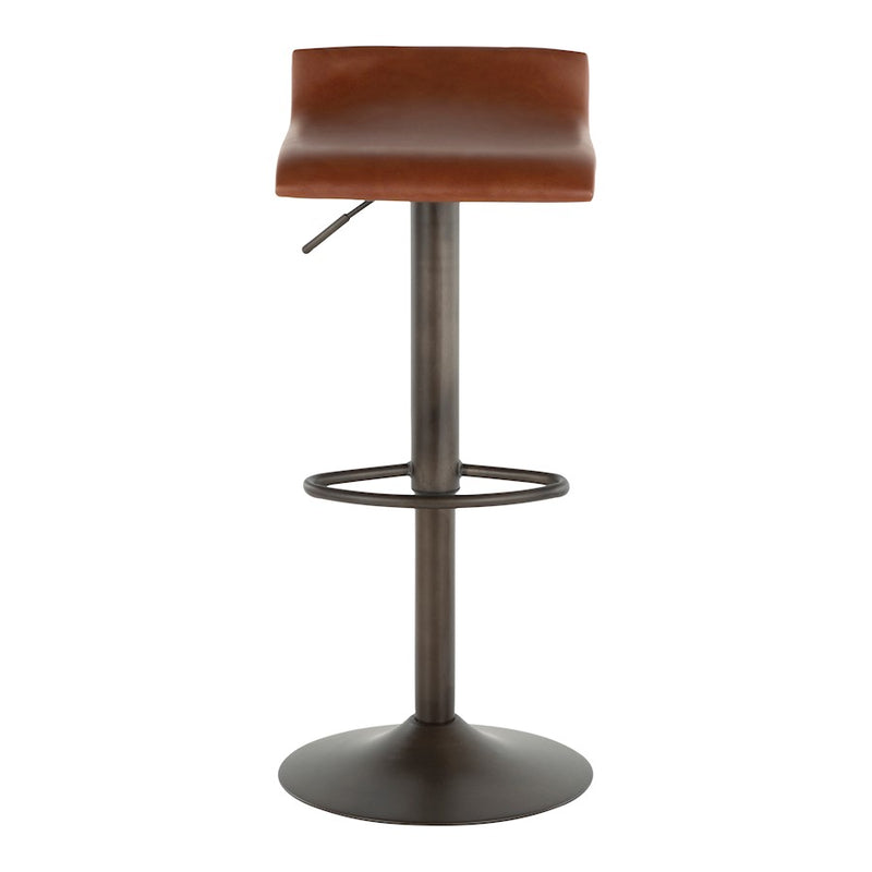 LumiSource Ale Adjustable Bar Stool | Antique Metal & Brown Faux Leather | Kitchen Island & Home Bar Seating | Model BS-ALEAN-MBN2