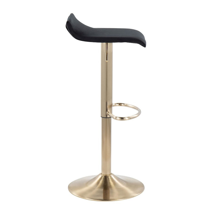 LumiSource Ale Barstool, Set of 2 in Gold Steel/Black Velvet