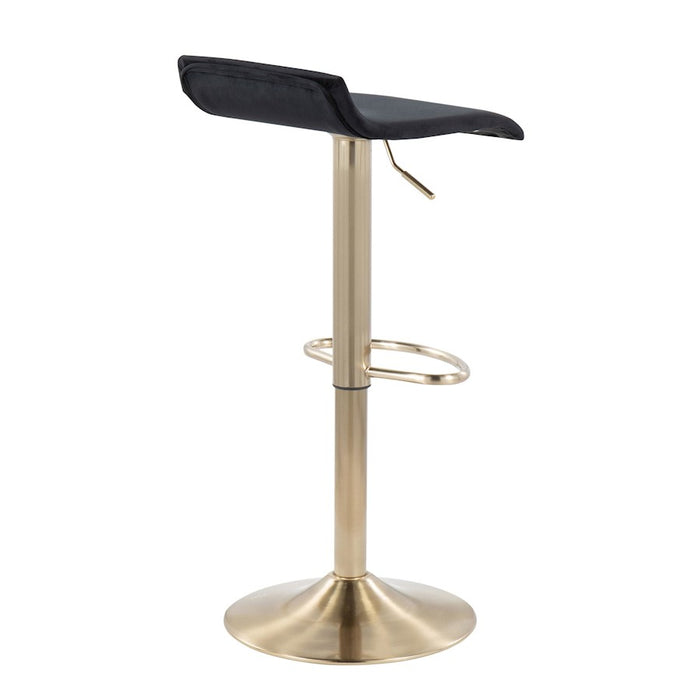 LumiSource Ale Barstool, Set of 2 in Gold Steel/Black Velvet
