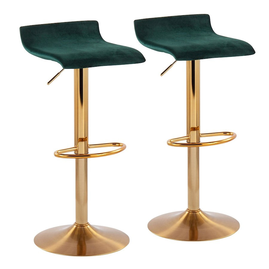 LumiSource Ale Barstool, Set of 2 in Gold Steel/Green Velvet - BS-ALEAUVGN2