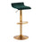 LumiSource Ale Barstool, Set of 2 in Gold Steel/Green Velvet