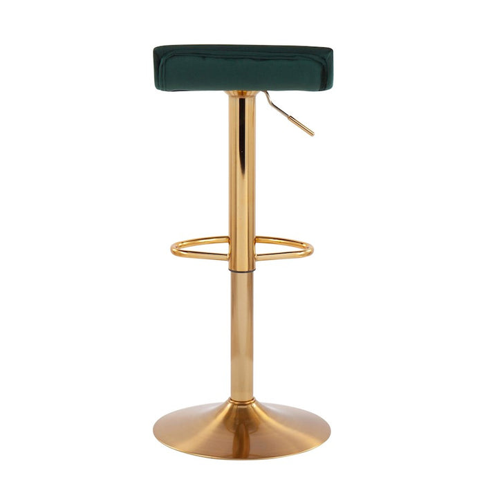 LumiSource Ale Barstool, Set of 2 in Gold Steel/Green Velvet