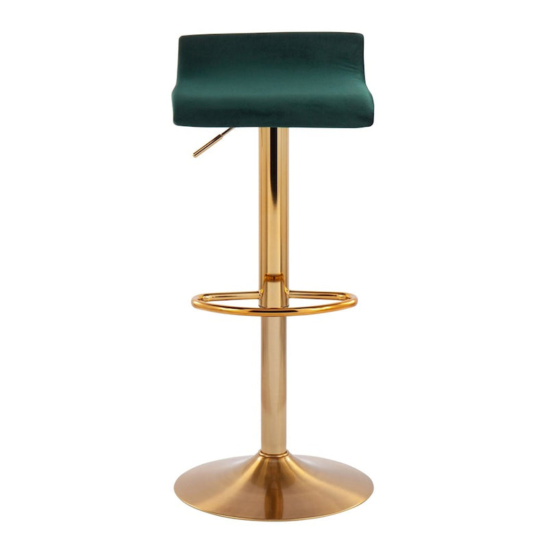 LumiSource Ale Barstool, Set of 2 in Gold Steel/Green Velvet