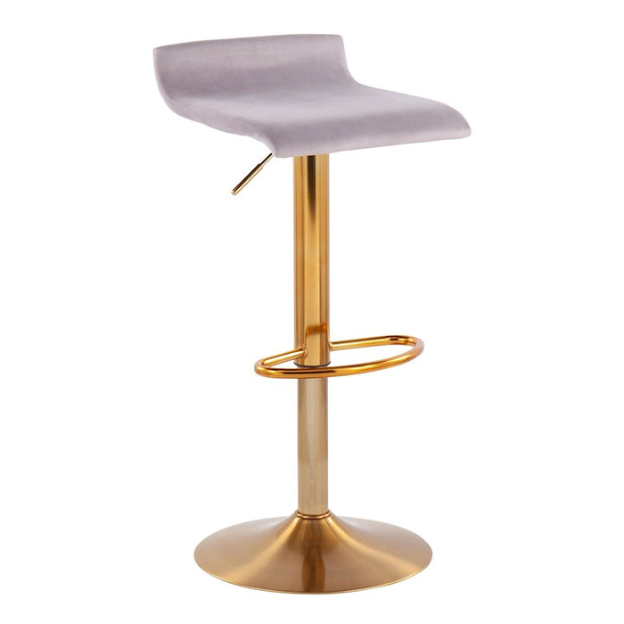 LumiSource Ale Barstool, Set of 2 in Gold Steel/Silver Velvet