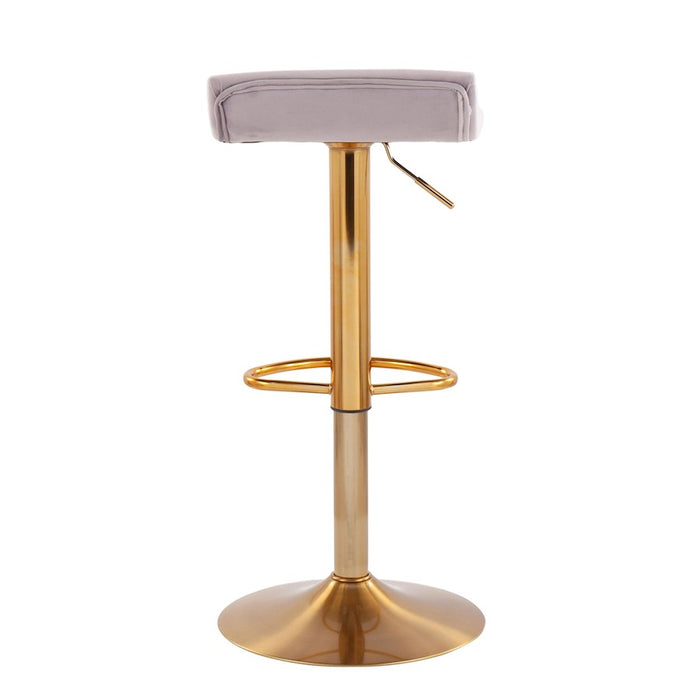 LumiSource Ale Barstool, Set of 2 in Gold Steel/Silver Velvet