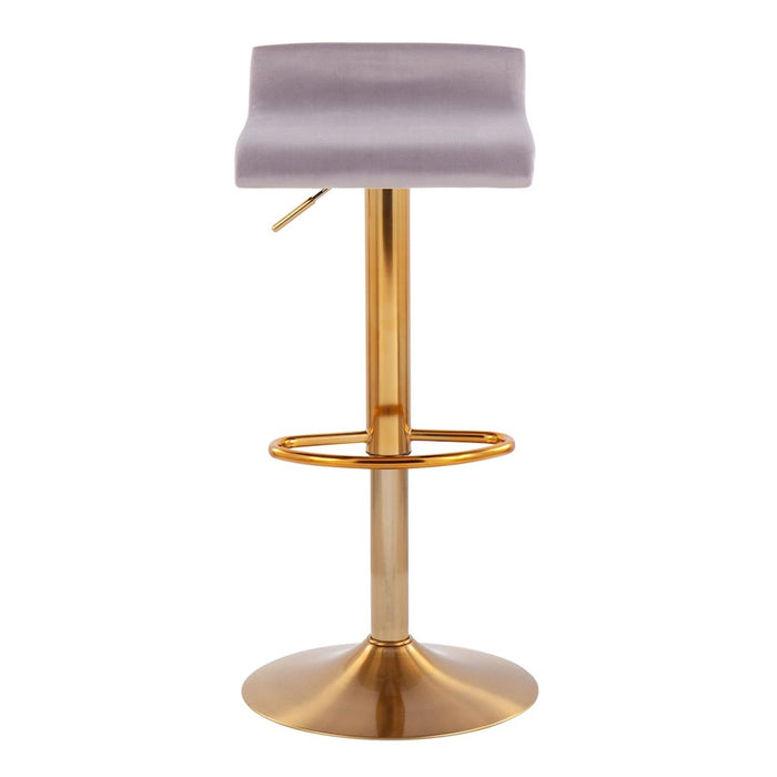 LumiSource Ale Barstool, Set of 2 in Gold Steel/Silver Velvet