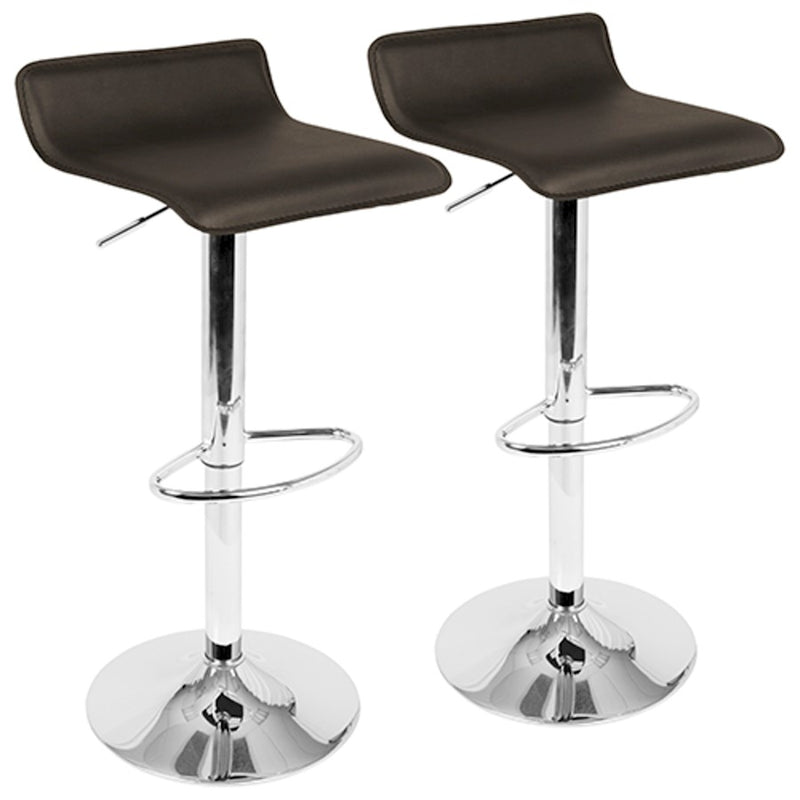LumiSource Ale Adjustable Bar Stool | Polished Chrome & Brown PU Leather | Kitchen Island & Home Bar Seating | Model BS-ALEBN2