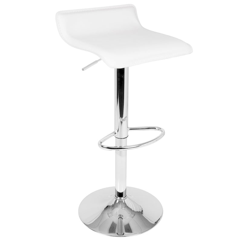 LumiSource Ale Adjustable Barstool Set of 2 | White PU Leather, Chrome | Kitchen Island & Bar Seating | 16 x 16 x 26-35 in H | Model BS-ALEW2