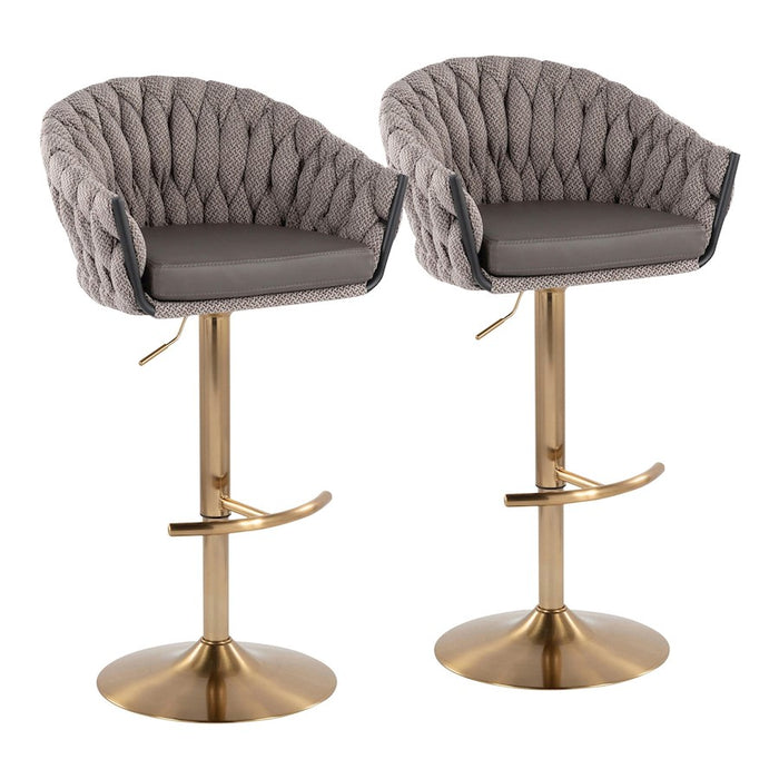 LumiSource Braided Matisse Bar Stool, Set of 2, Gold/Grey - BS-BRDMAT-RT2AUBKGY2