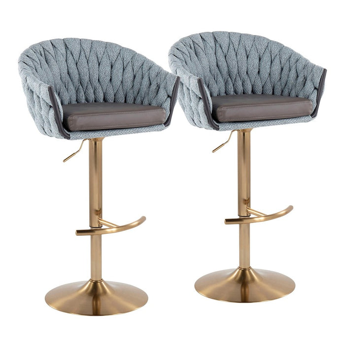 LumiSource Braided Matisse Bar Stool, Set/2, Gold/Blue/GY - BS-BRDMAT-RT2AUBUGY2