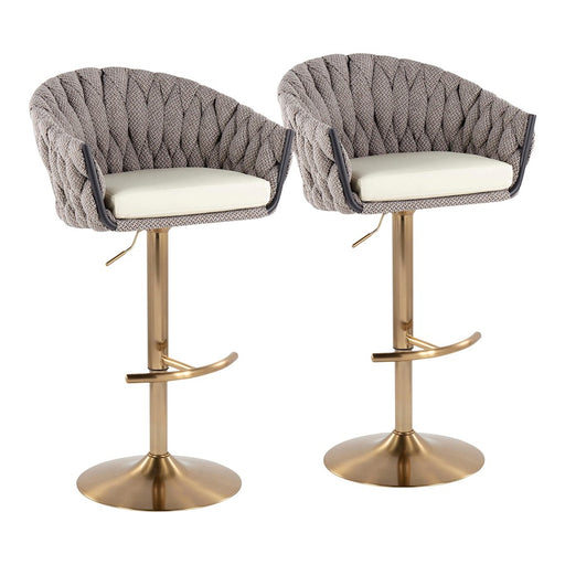 LumiSource Braided Matisse Bar Stool, Set/2, Gold/GY/CM - BS-BRDMAT-RT2AUGYCR2