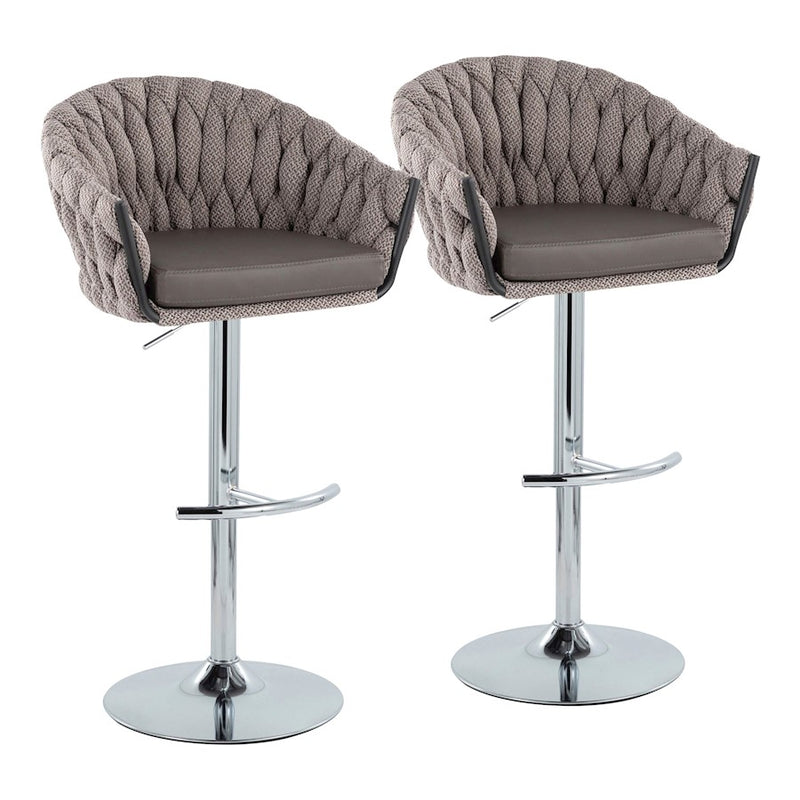 LumiSource Braided Matisse Bar Stool, Set/2, CH/GY - BS-BRDMAT-RT2CHRMBKGY2