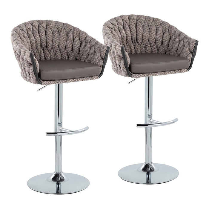 LumiSource Braided Matisse Bar Stool, Set/2, CH/GY - BS-BRDMAT-RT2CHRMBKGY2