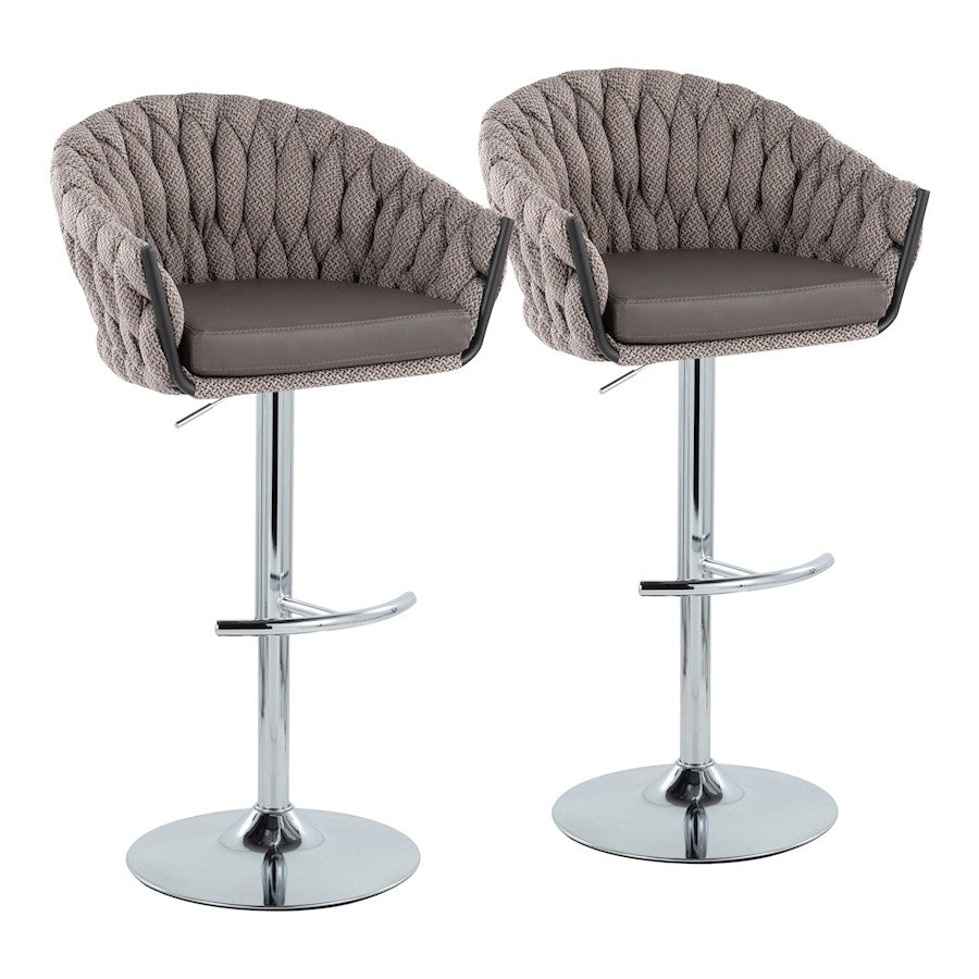 LumiSource Braided Matisse Bar Stool, Set/2, CH/GY - BS-BRDMAT-RT2CHRMBKGY2