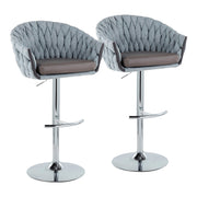 LumiSource Braided Matisse Bar Stool, Set/2, CH/Blue/GY - BS-BRDMAT-RT2CHRMBUGY2