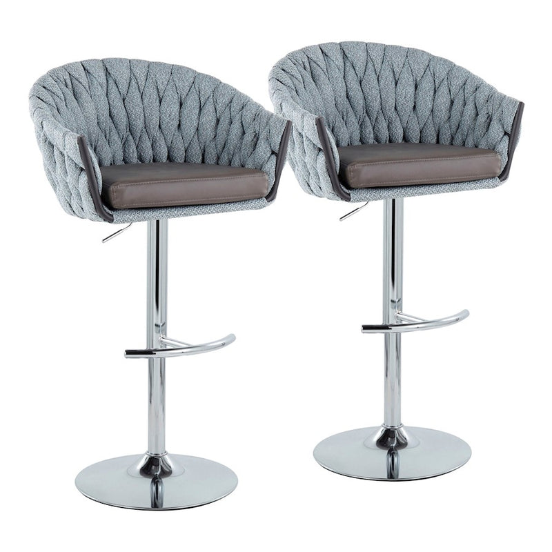 LumiSource Braided Matisse Bar Stool, Set/2, CH/Blue/GY - BS-BRDMAT-RT2CHRMBUGY2