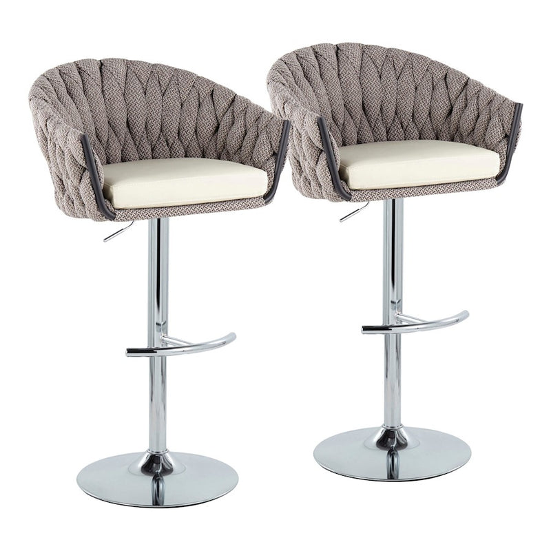 LumiSource Braided Matisse Bar Stool, Set/2, CH/GY/CM - BS-BRDMAT-RT2CHRMGYCR2