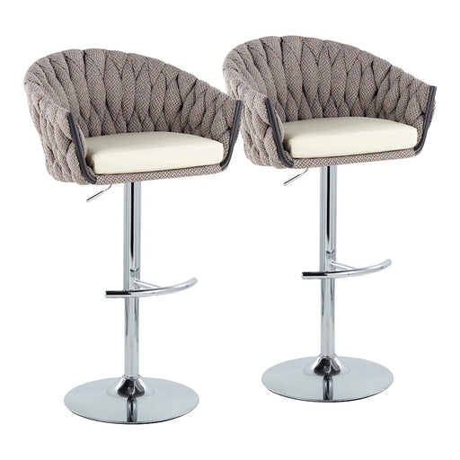 LumiSource Braided Matisse Bar Stool, Set/2, CH/GY/CM - BS-BRDMAT-RT2CHRMGYCR2