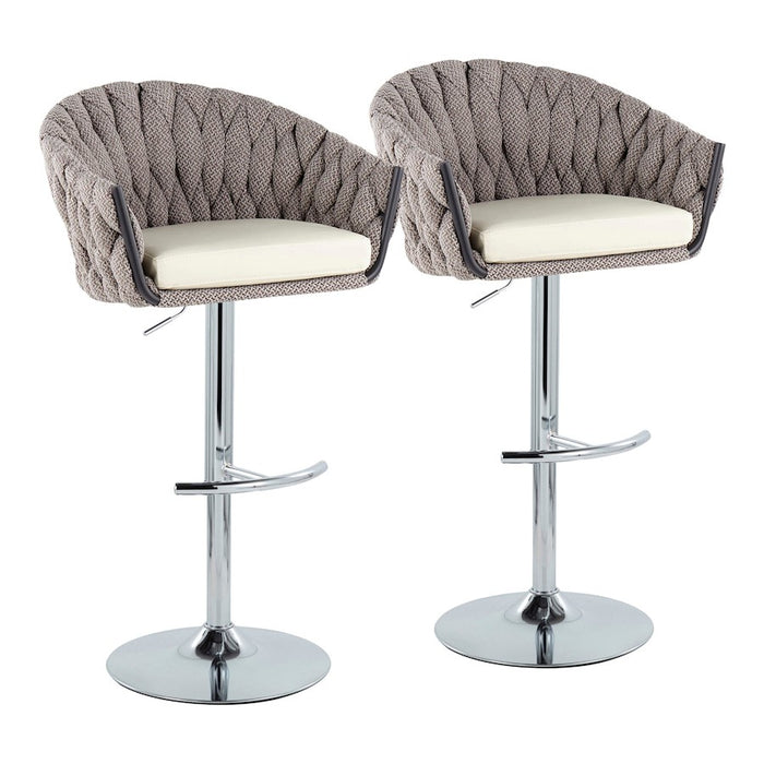 LumiSource Braided Matisse Bar Stool, Set/2, CH/GY/CM - BS-BRDMAT-RT2CHRMGYCR2