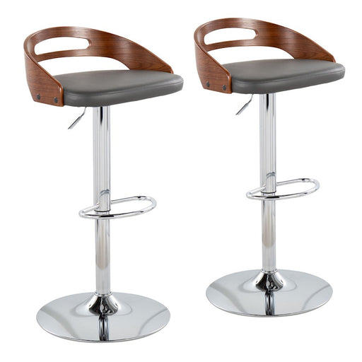 LumiSource Cassis Barstool in Chrome/Walnut Wood/Grey PU - BS-CASS2-SWVOVLWLGY2