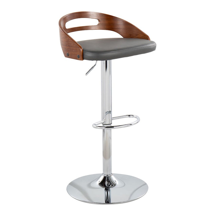 LumiSource Cassis Barstool in Chrome/Walnut Wood/Grey PU
