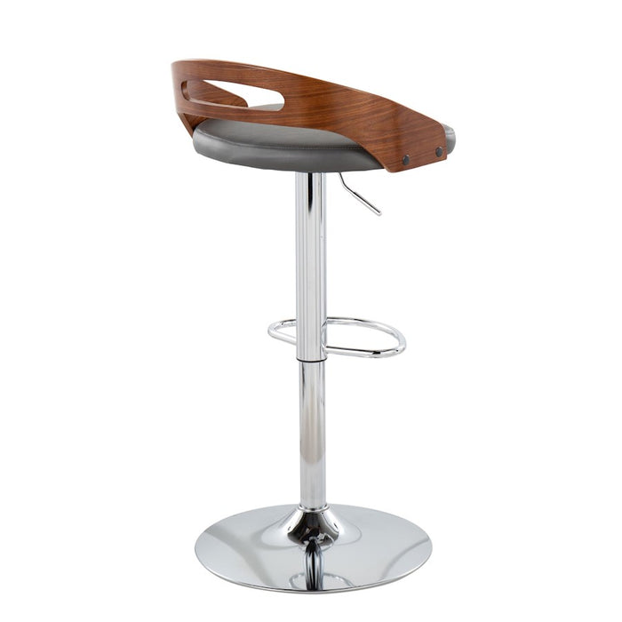 LumiSource Cassis Barstool in Chrome/Walnut Wood/Grey PU