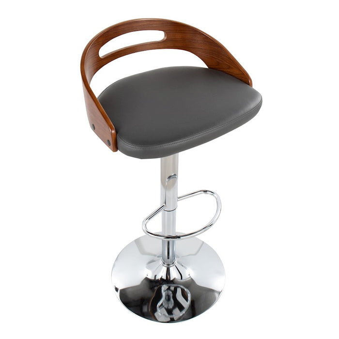 LumiSource Cassis Barstool in Chrome/Walnut Wood/Grey PU