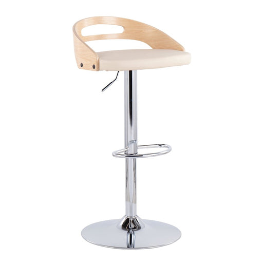 LumiSource Cassis Barstool in Chrome/Natural Wood/Cream PU - BS-CASSISNACR