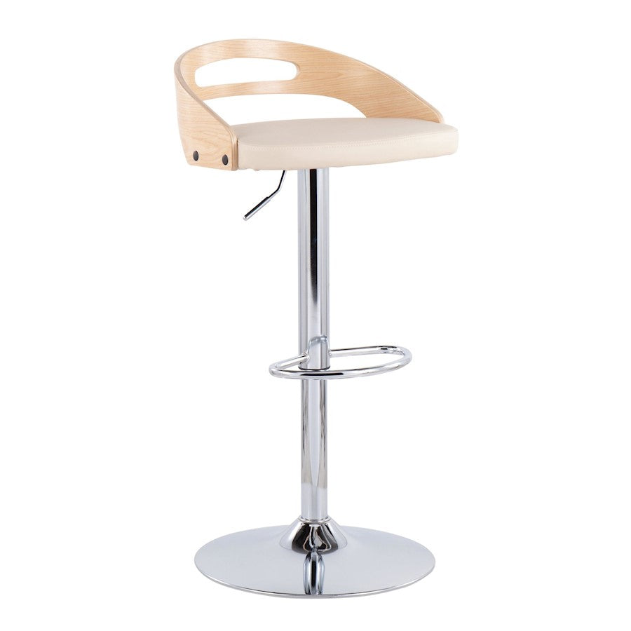 LumiSource Cassis Barstool in Chrome/Natural Wood/Cream PU - BS-CASSISNACR
