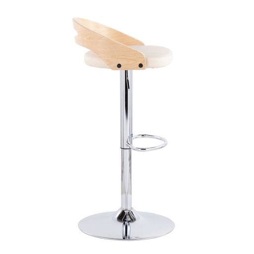 LumiSource Cassis Barstool in Chrome/Natural Wood/Cream PU