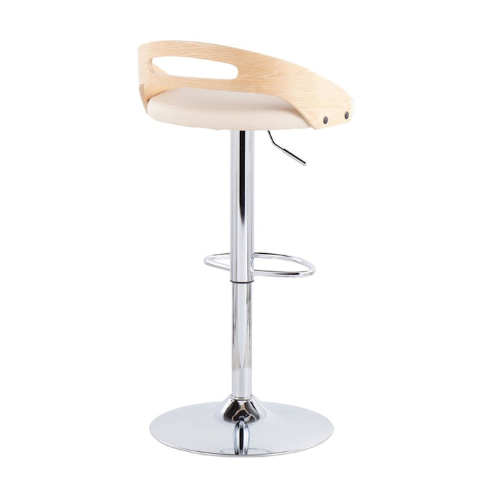 LumiSource Cassis Barstool in Chrome/Natural Wood/Cream PU