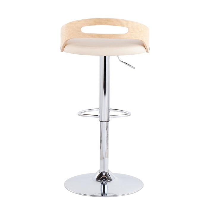 LumiSource Cassis Barstool in Chrome/Natural Wood/Cream PU