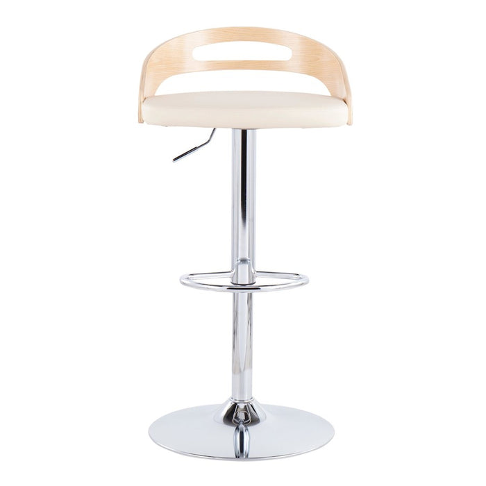 LumiSource Cassis Barstool in Chrome/Natural Wood/Cream PU